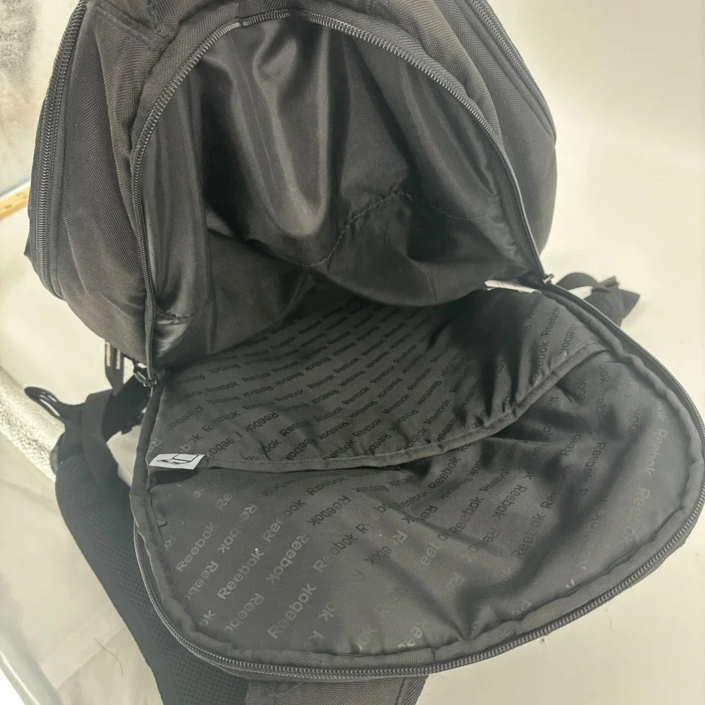 Reebok black backpack laptop compartment minimalist full size school gym travel
